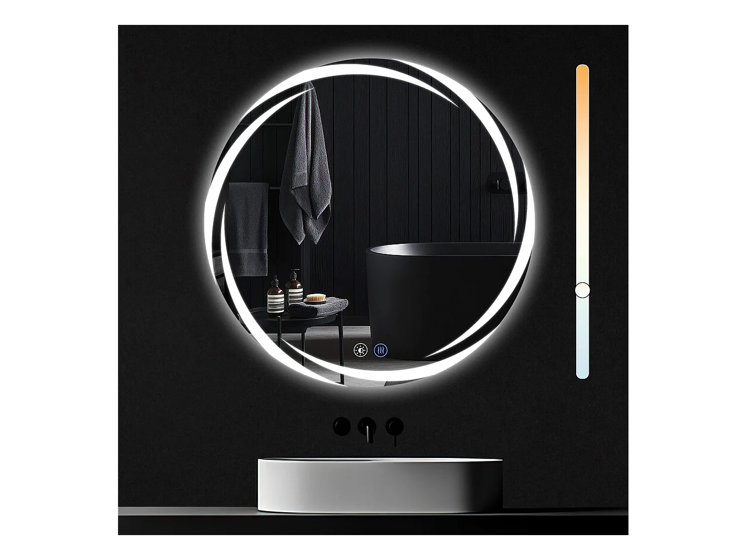 NETTLIFE Badkamerspiegel met verlichting, ronde LED-badkamerspiegel, ronde badkamerspiegel van 80 cm met IP44-touchfunctie