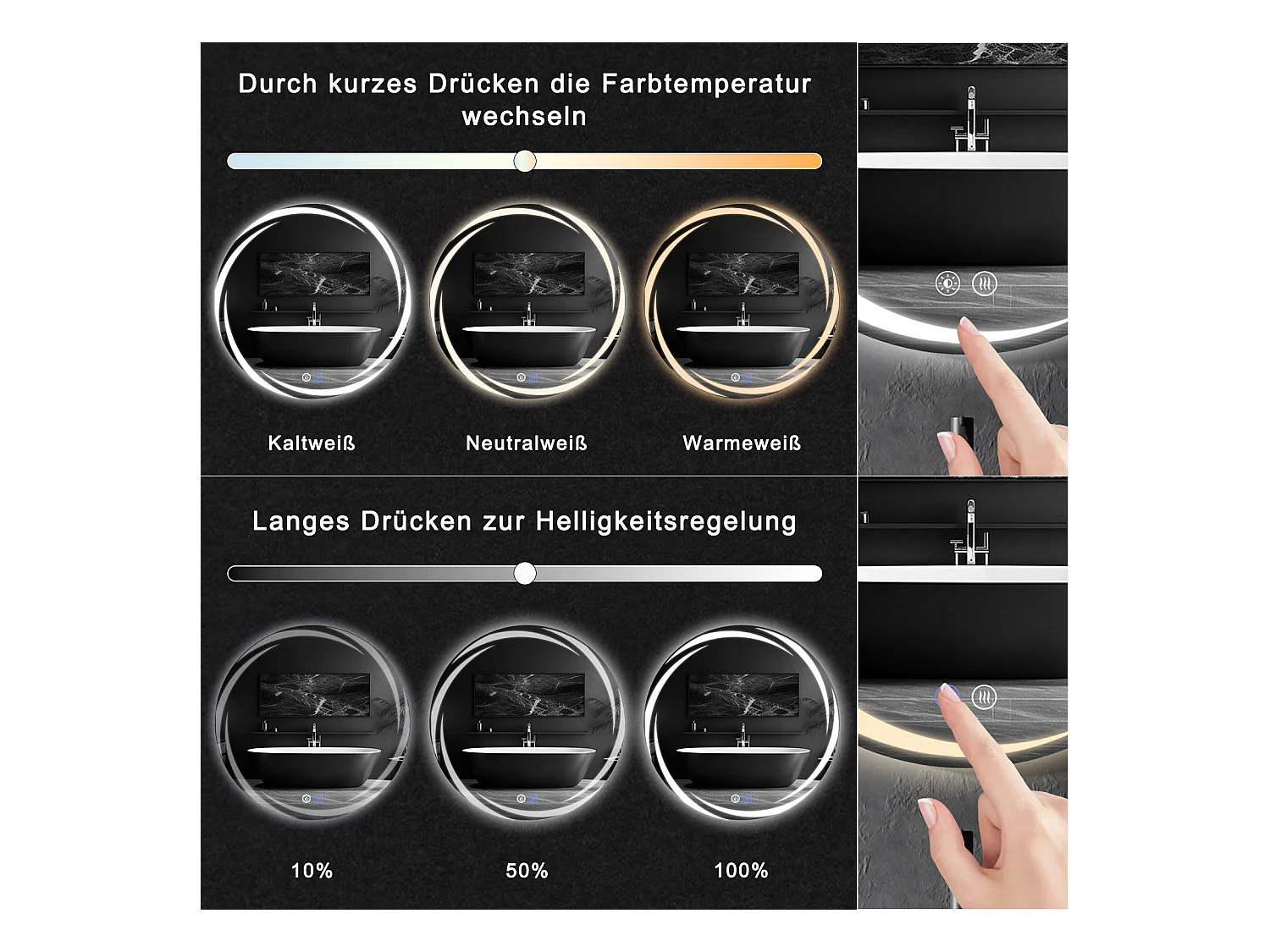 NETTLIFE Badkamerspiegel met verlichting, ronde LED-badkamerspiegel, ronde badkamerspiegel van 80 cm met IP44-touchfunctie