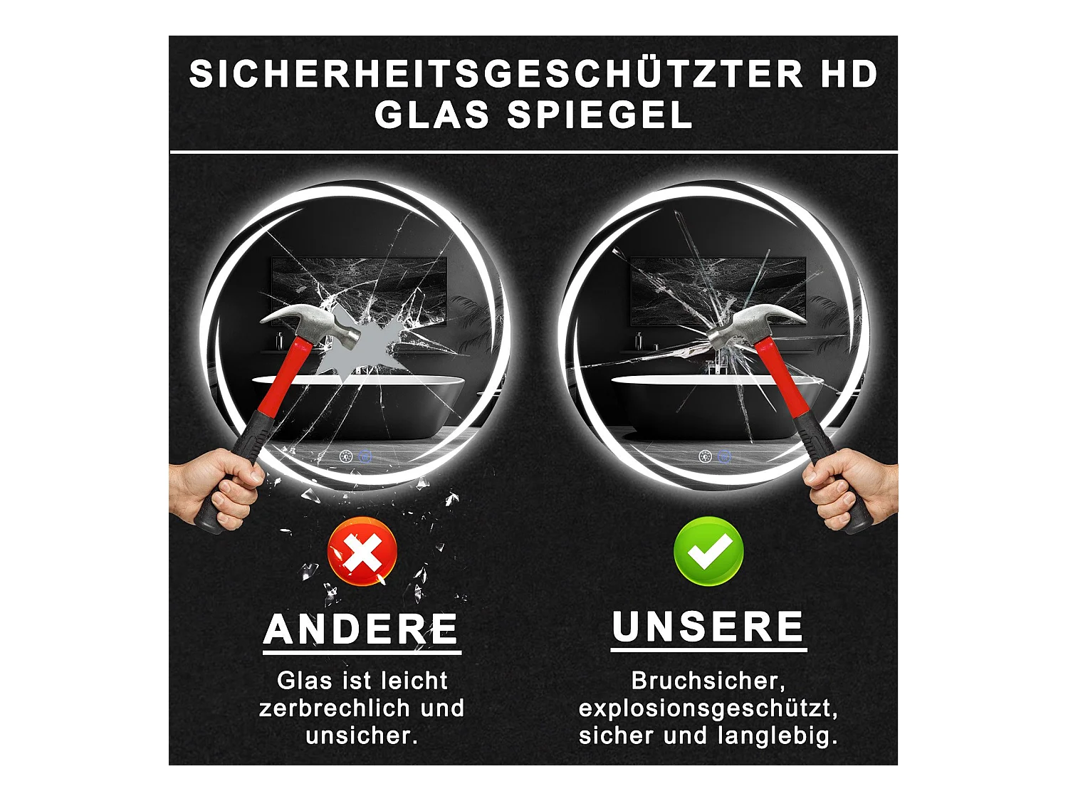 NETTLIFE Badkamerspiegel met verlichting, ronde LED-badkamerspiegel, ronde badkamerspiegel van 80 cm met IP44-touchfunctie