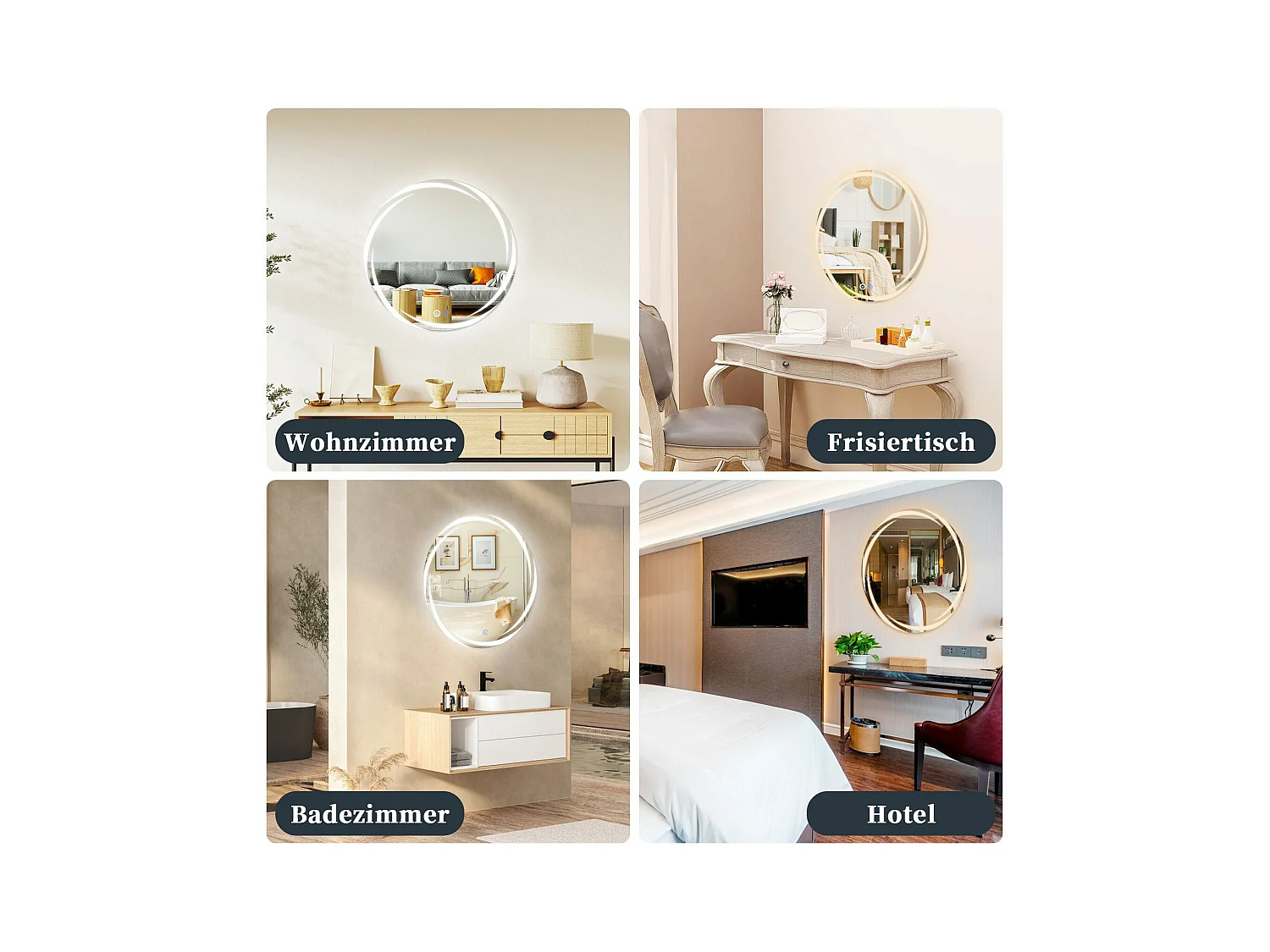 NETTLIFE Badkamerspiegel met verlichting, ronde LED-badkamerspiegel, ronde badkamerspiegel van 80 cm met IP44-touchfunctie