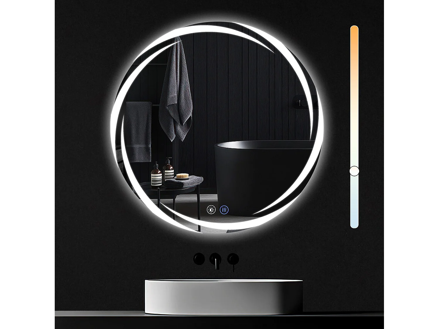 Miroir de salle de bain NETTLIFE avec éclairage, miroir de salle de bain rond à LED, miroir de salle de bain rond IP44 de 80 cm avec fonction tactile
