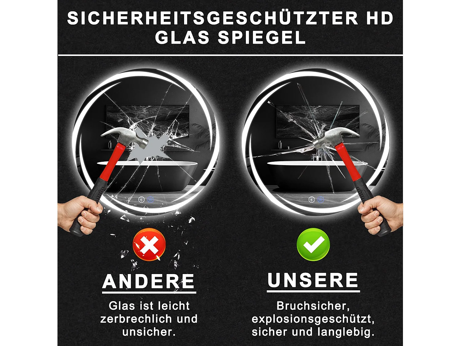 NETTLIFE Badkamerspiegel met verlichting, ronde LED-badkamerspiegel, ronde badkamerspiegel van 80 cm met IP44-touchfunctie