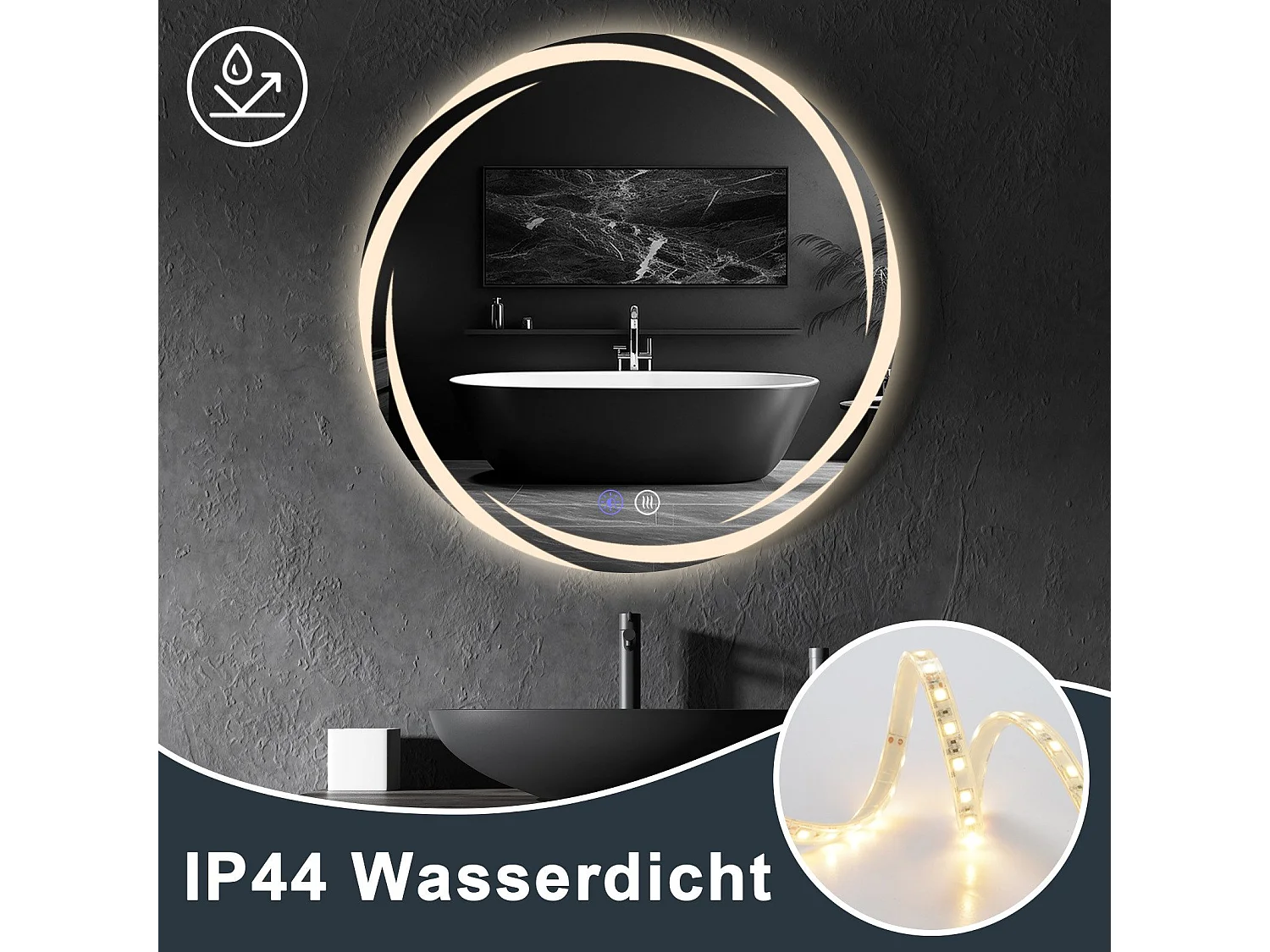 Miroir de salle de bain NETTLIFE avec éclairage, miroir de salle de bain rond à LED, miroir de salle de bain rond IP44 de 80 cm avec fonction tactile