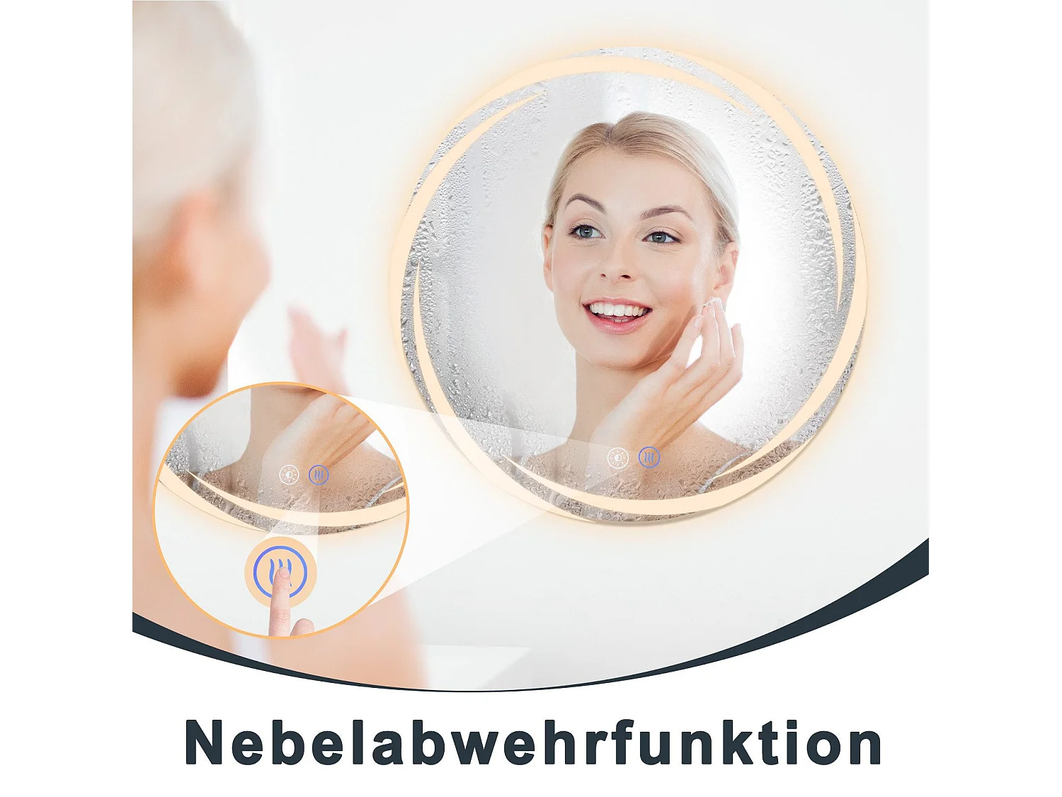NETTLIFE Lustro łazienkowe z oświetleniem, okrągłe lustro łazienkowe LED, 80 cm IP44 okrągłe lustro łazienkowe z funkcją dotykową