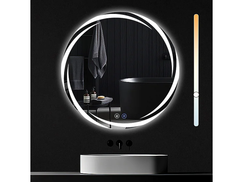 Miroir de salle de bain NETTLIFE avec éclairage, miroir de salle de bain rond à LED, miroir de salle de bain rond IP44 de 80 cm avec fonction tactile