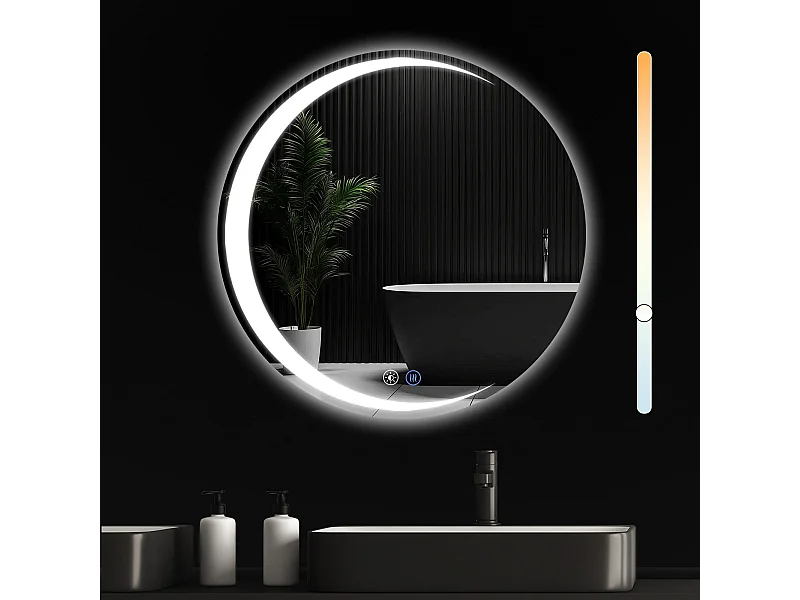 NETTLIFE Badezimmerspiegel mit Beleuchtung, runder LED-Badezimmerspiegel IP44, 70 cm runder Badezimmerspiegel mit Touch-Funktion