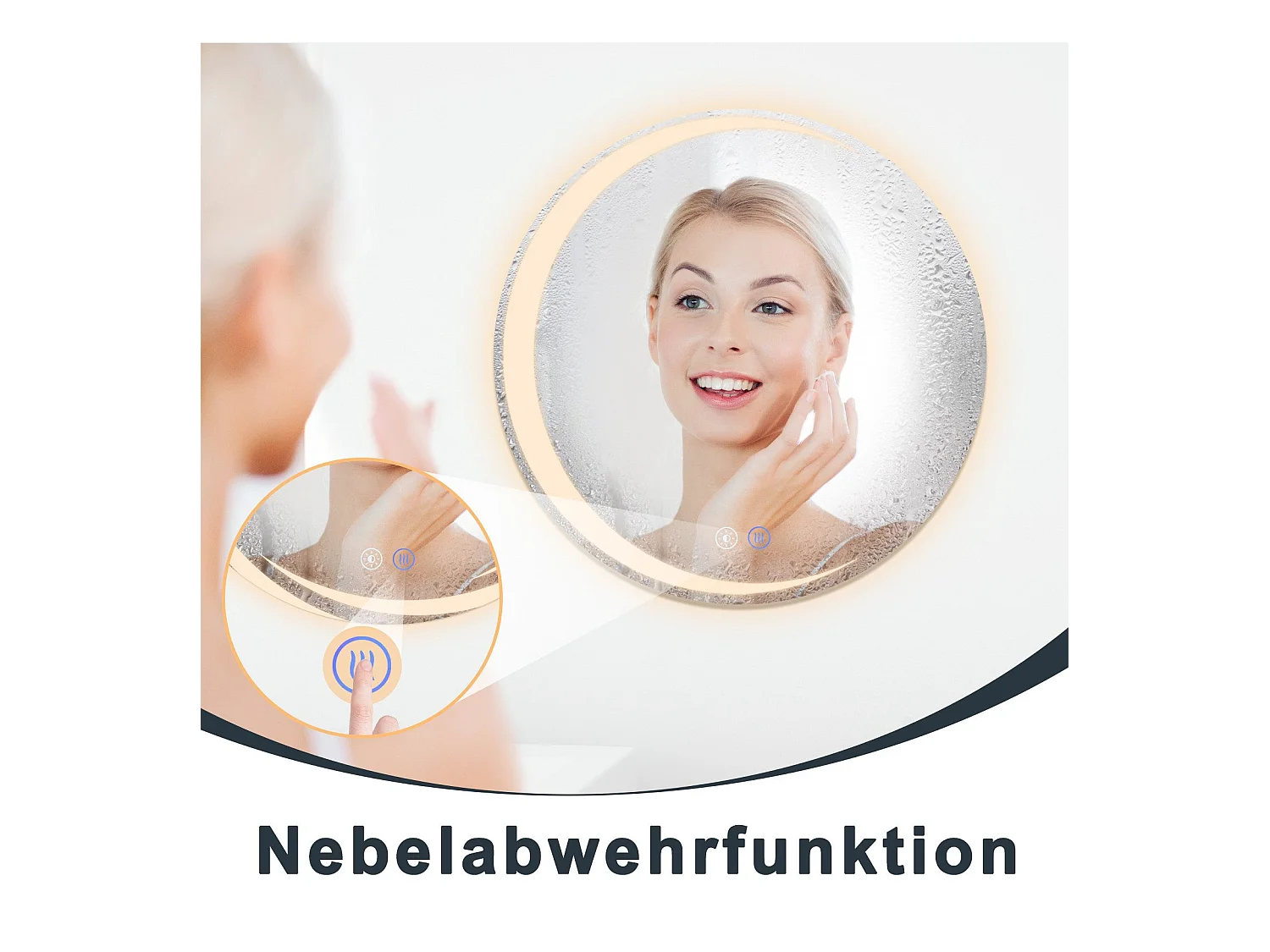 NETTLIFE Badezimmerspiegel mit Beleuchtung, runder LED-Badezimmerspiegel IP44, 70 cm runder Badezimmerspiegel mit Touch-Funktion