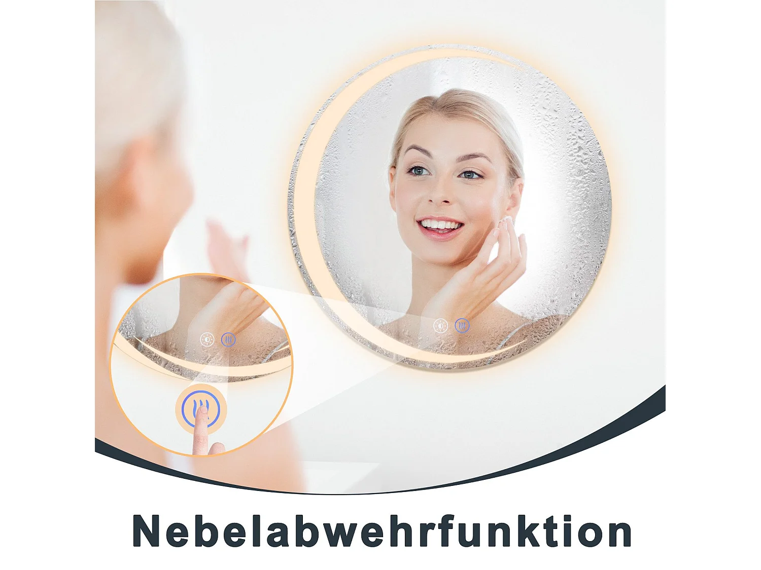 Miroir de salle de bain NETTLIFE avec éclairage, miroir de salle de bain rond à LED IP44, miroir de salle de bain rond 70 cm avec fonction tactile