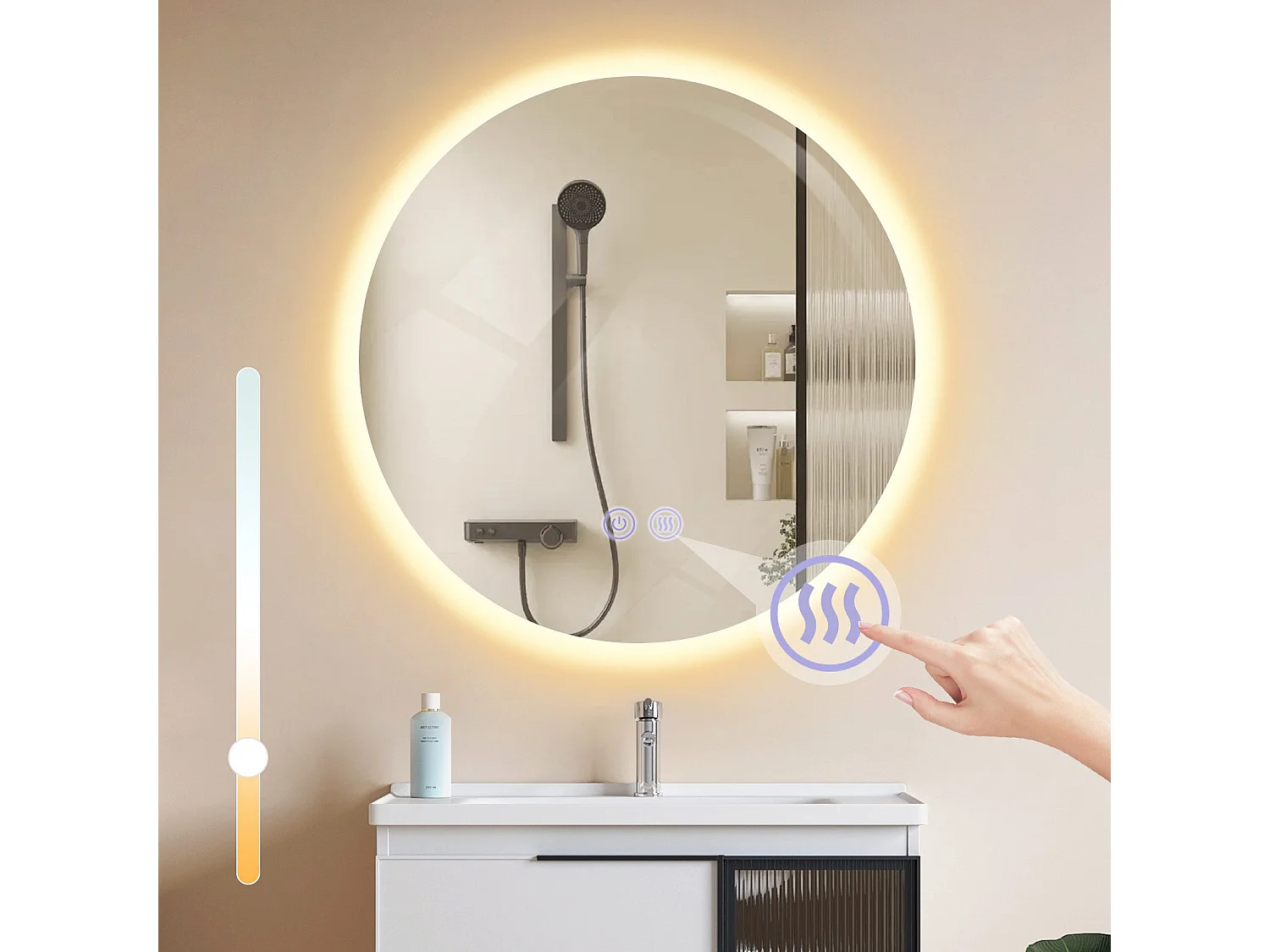 Miroir de salle de bain NETTLIFE avec éclairage rond 50 cm Miroir de salle de bain Miroir mural LED avec fonction tactile
