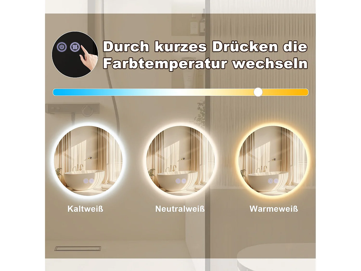 Miroir de salle de bain NETTLIFE avec éclairage rond 50 cm Miroir de salle de bain Miroir mural LED avec fonction tactile