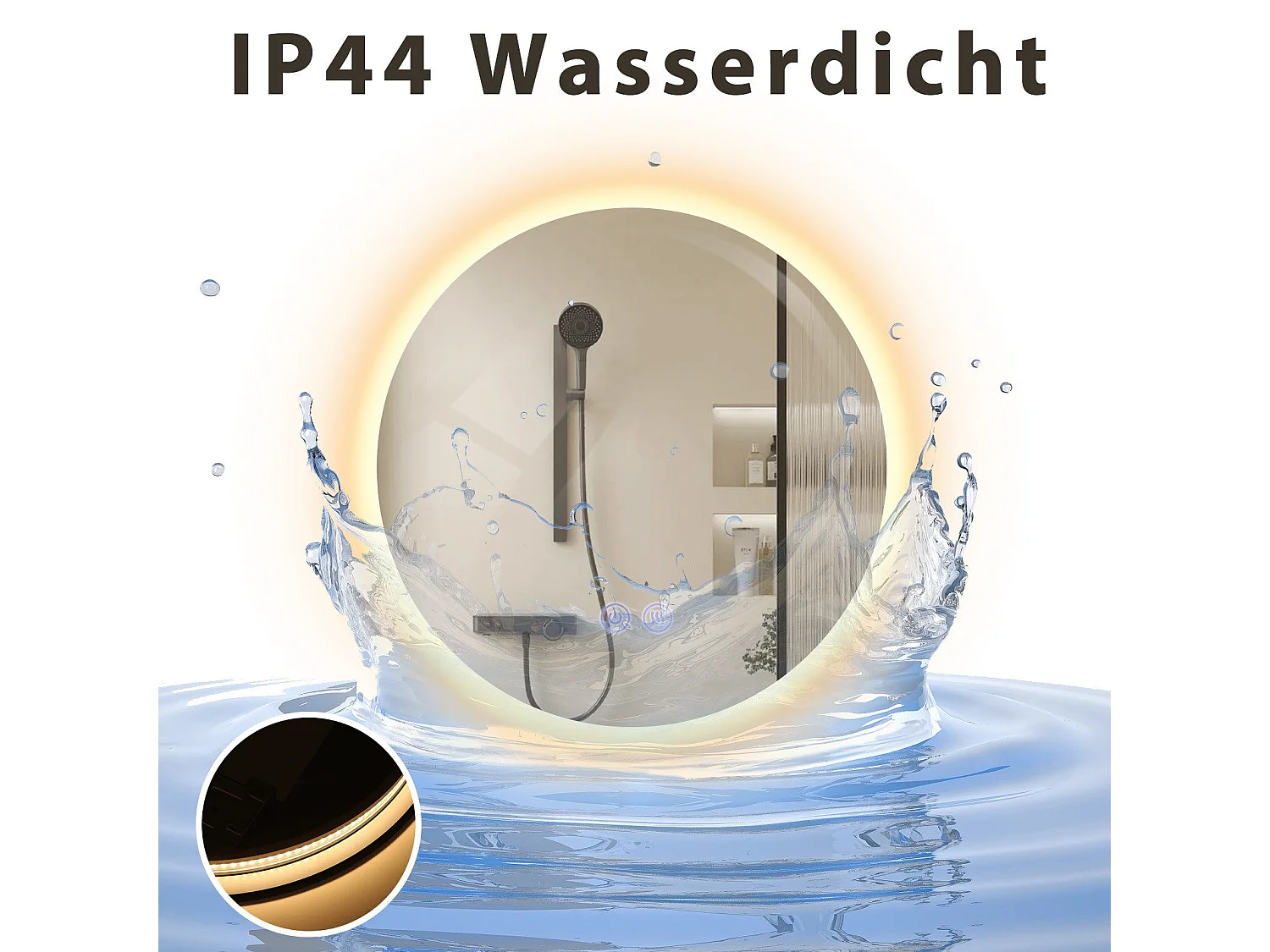 Miroir de salle de bain NETTLIFE avec éclairage rond 50 cm Miroir de salle de bain Miroir mural LED avec fonction tactile