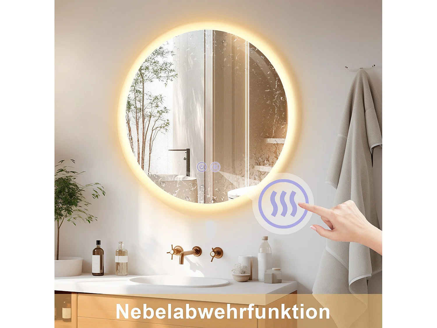 Miroir de salle de bain NETTLIFE avec éclairage rond 50 cm Miroir de salle de bain Miroir mural LED avec fonction tactile