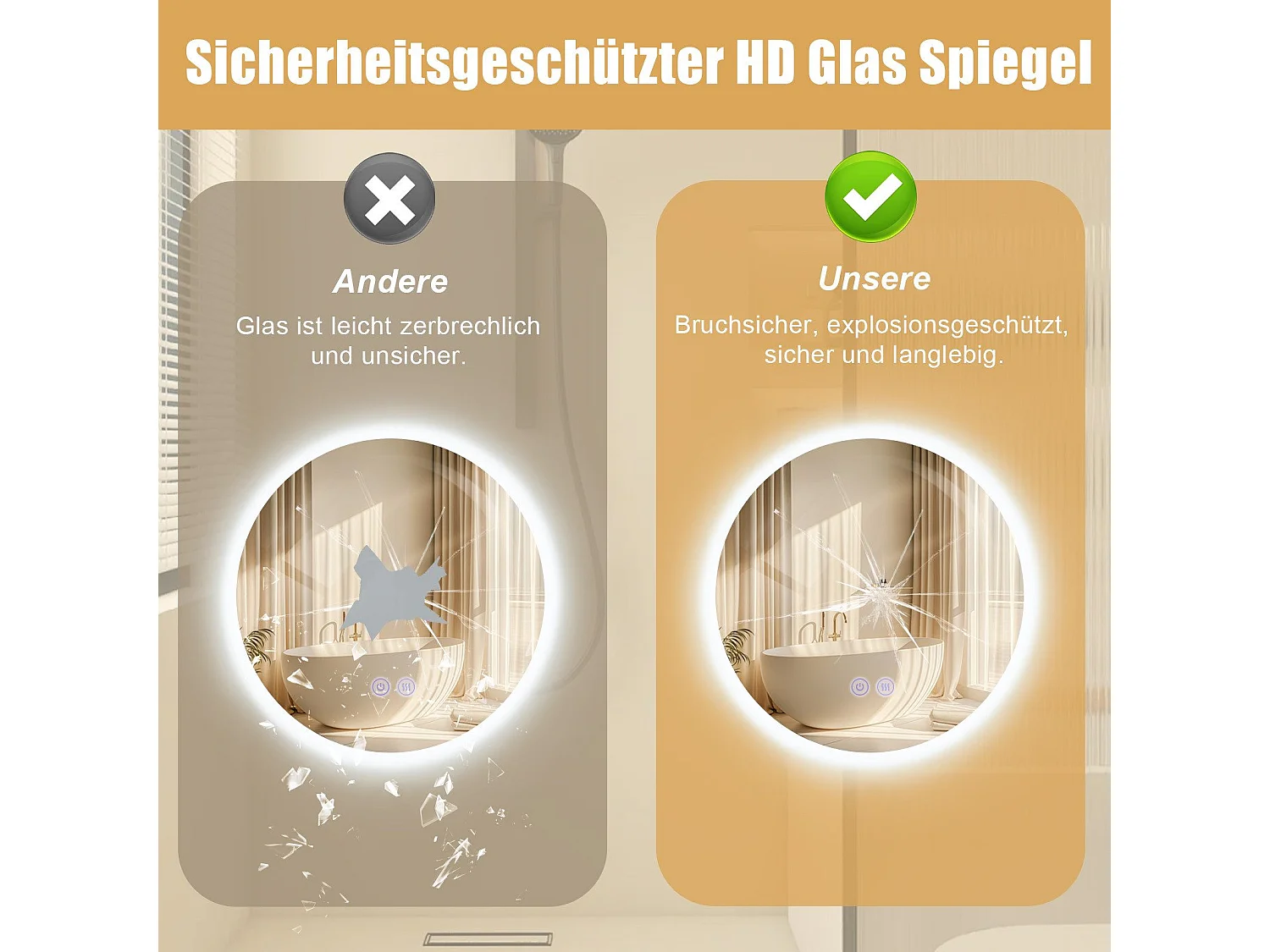 Miroir de salle de bain NETTLIFE avec éclairage rond 50 cm Miroir de salle de bain Miroir mural LED avec fonction tactile