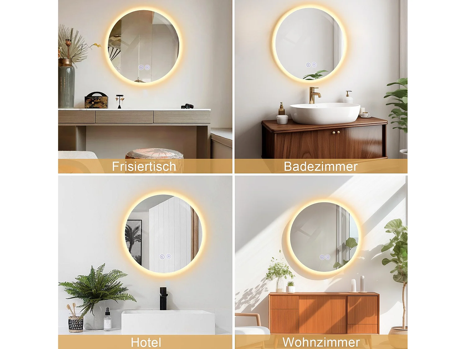 Miroir de salle de bain NETTLIFE avec éclairage rond 50 cm Miroir de salle de bain Miroir mural LED avec fonction tactile