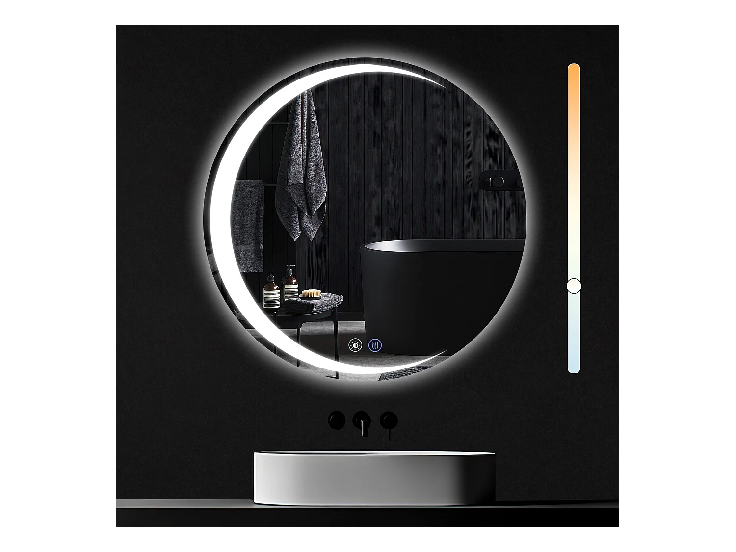 Miroir de salle de bain NETTLIFE avec éclairage, miroir de salle de bain rond à LED IP44, miroir de salle de bain rond de 80 cm avec fonction tactile