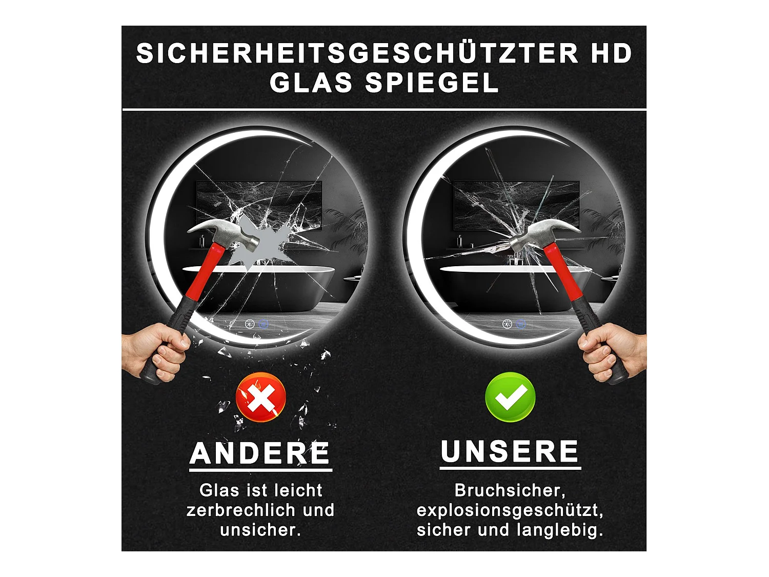 NETTLIFE Badezimmerspiegel mit Beleuchtung, runder LED-Badezimmerspiegel IP44, 80 cm runder Badezimmerspiegel mit Touch-Funktion