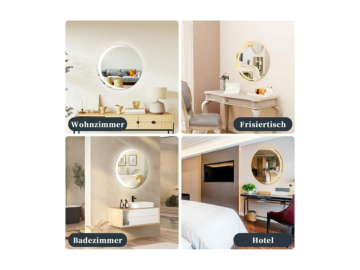 Miroir de salle de bain NETTLIFE avec éclairage, miroir de salle de bain rond à LED IP44, miroir de salle de bain rond de 80 cm avec fonction tactile