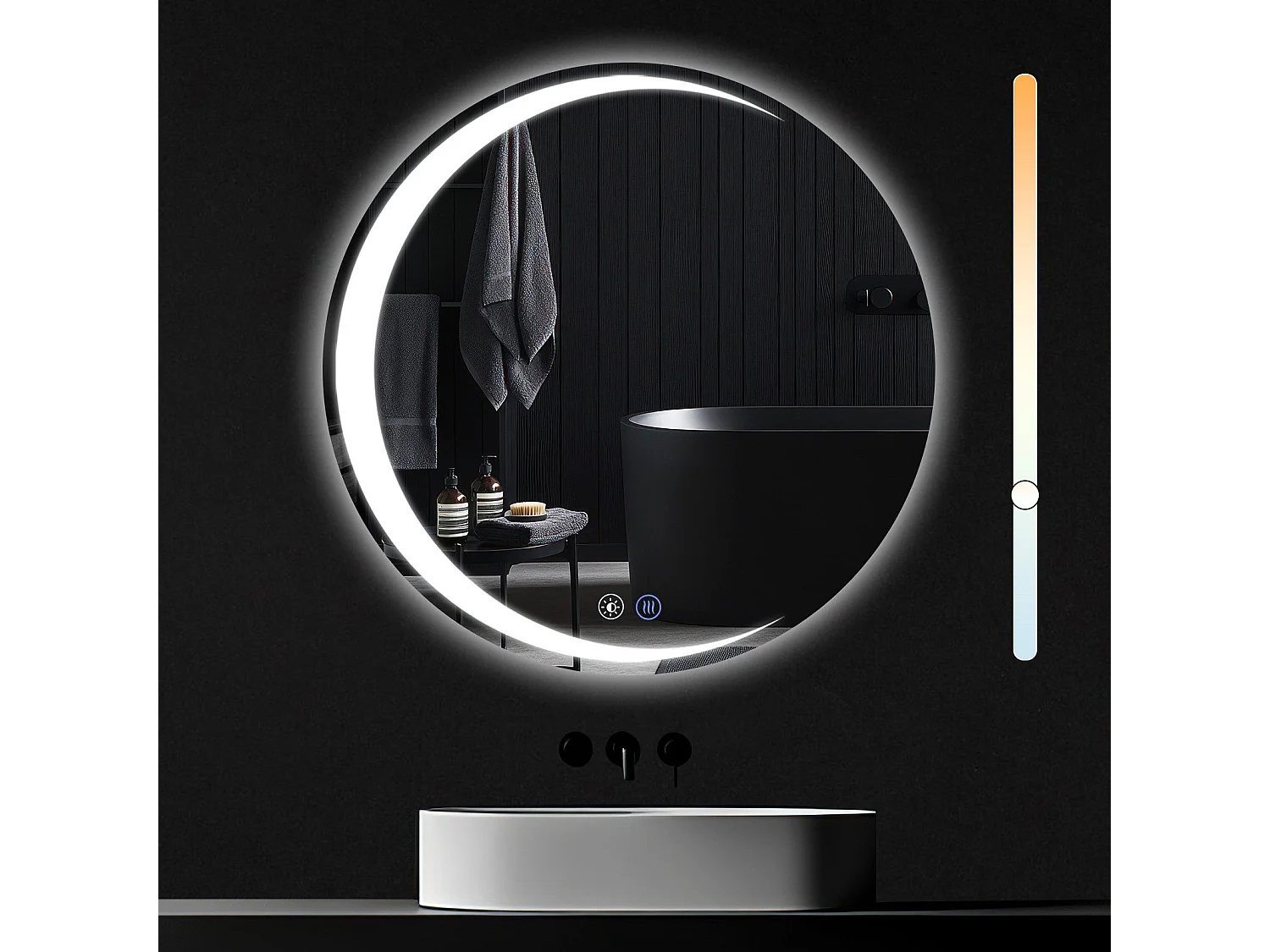 NETTLIFE Badkamerspiegel met verlichting, ronde LED badkamerspiegel IP44, ronde badkamerspiegel van 80 cm met aanraakfunctie