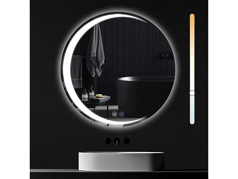 Miroir de salle de bain NETTLIFE avec éclairage, miroir de salle de bain rond à LED IP44, miroir de salle de bain rond de 80 cm avec fonction tactile