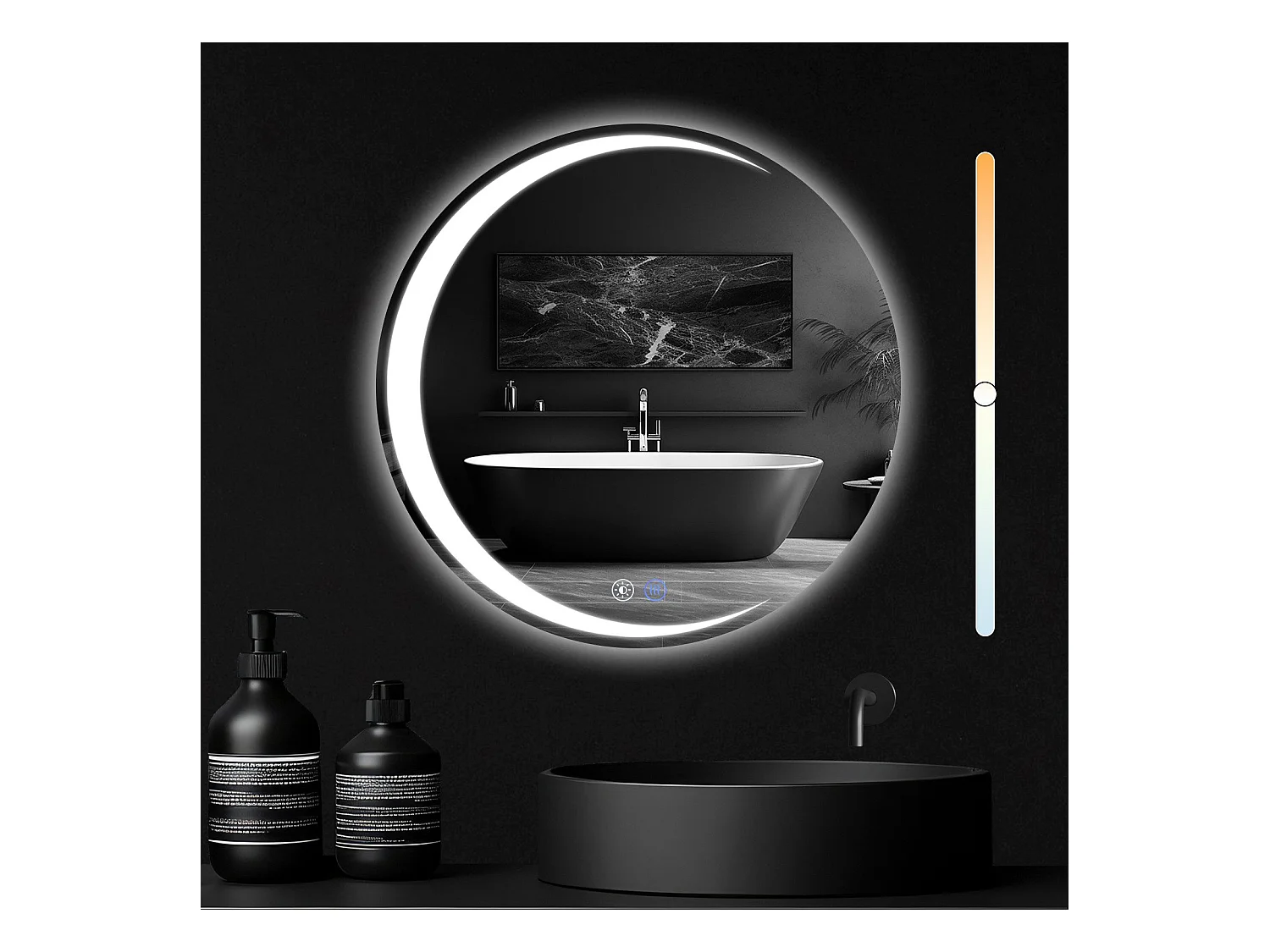 NETTLIFE Badkamerspiegel met verlichting, ronde LED badkamerspiegel IP44, ronde badkamerspiegel van 60 cm met aanraakfunctie