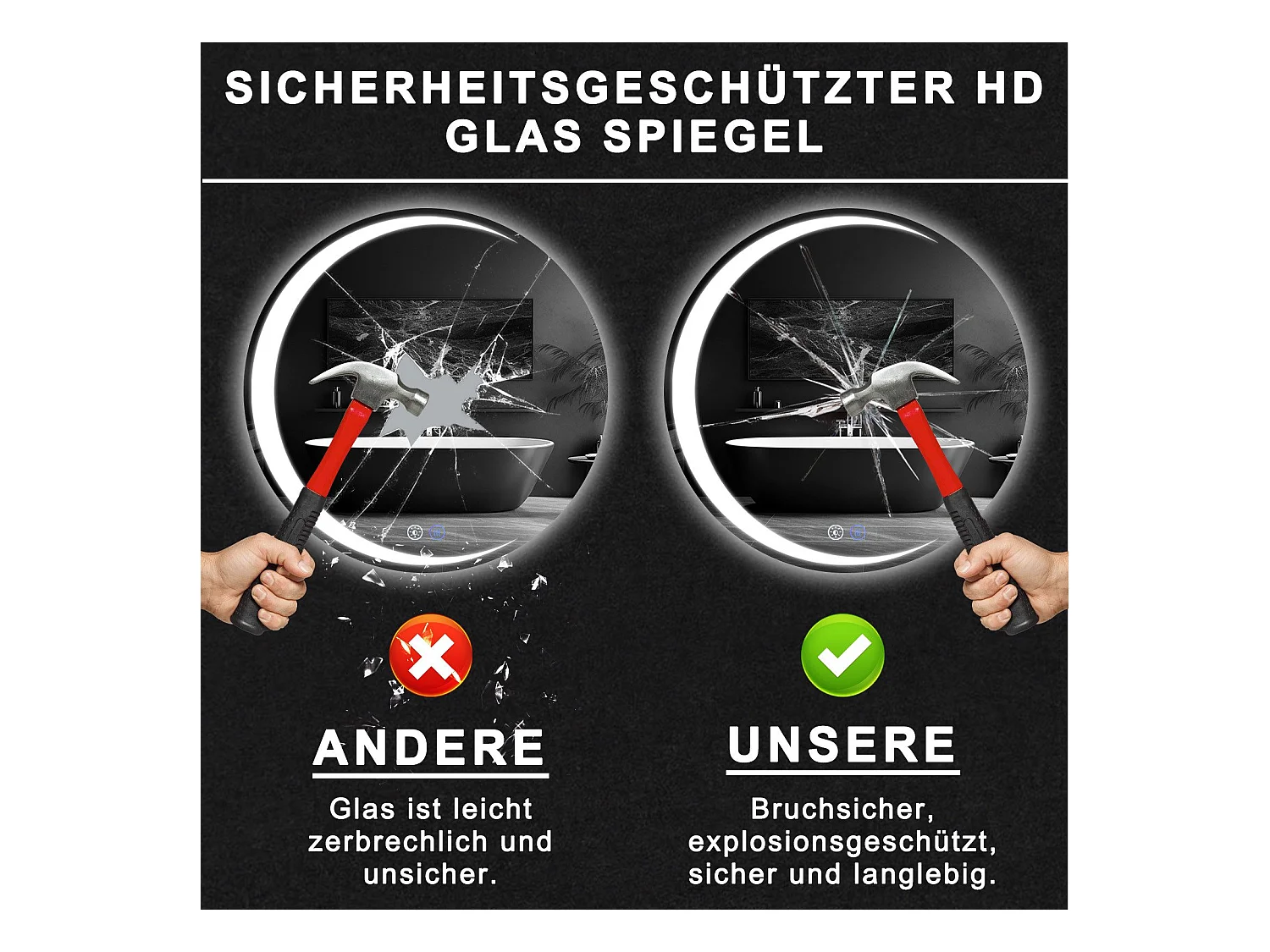 NETTLIFE Badkamerspiegel met verlichting, ronde LED badkamerspiegel IP44, ronde badkamerspiegel van 60 cm met aanraakfunctie