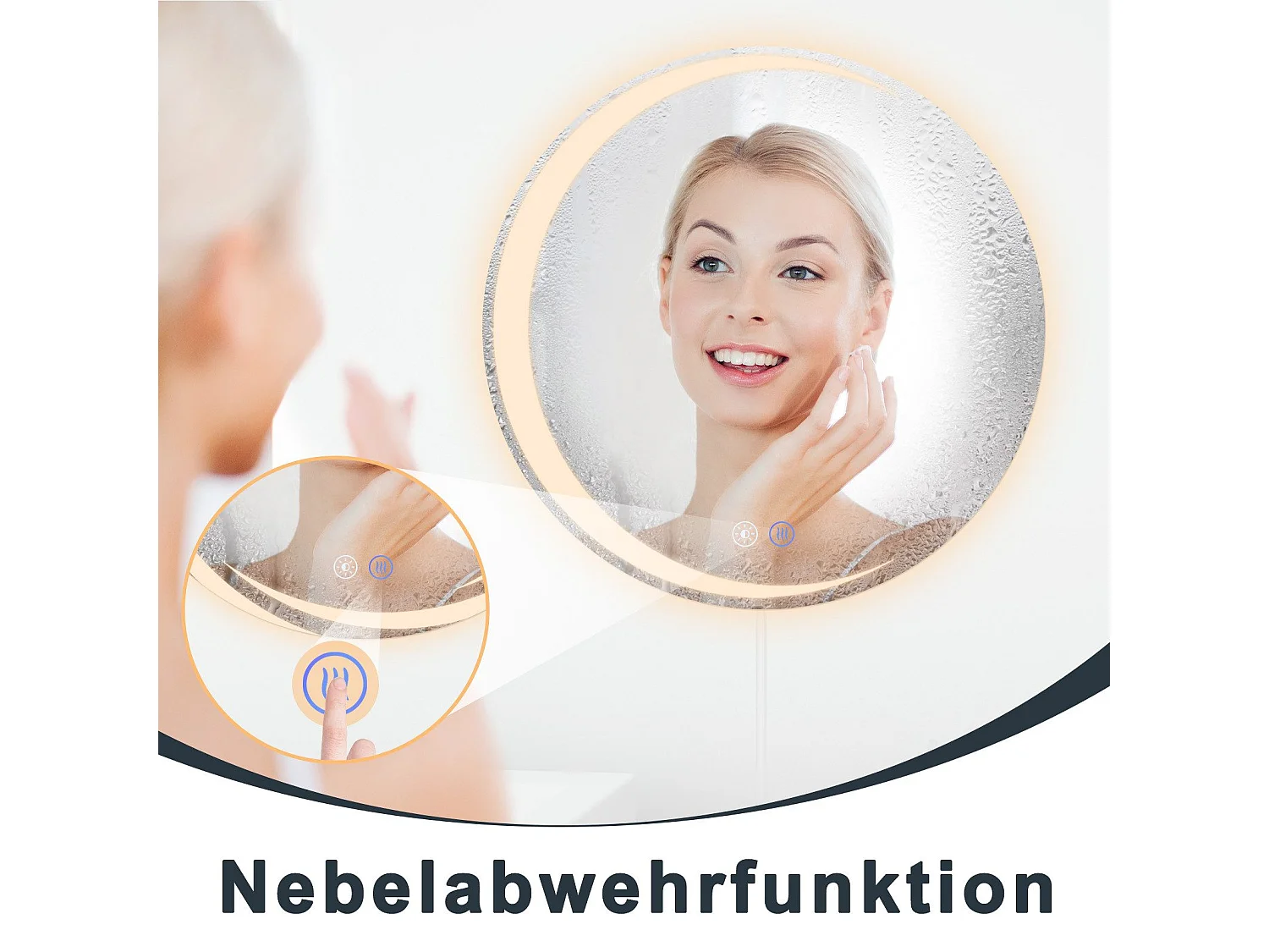 Miroir de salle de bain NETTLIFE avec éclairage, miroir de salle de bain rond à LED IP44, miroir de salle de bain rond de 60 cm avec fonction tactile