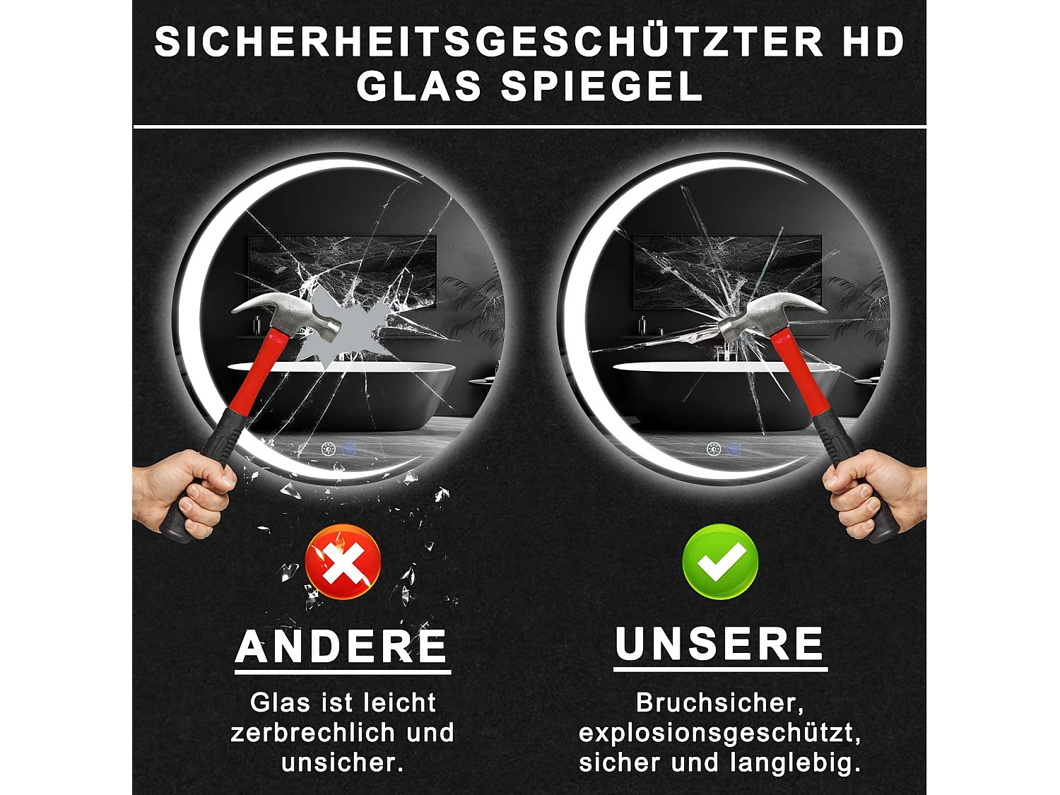 Miroir de salle de bain NETTLIFE avec éclairage, miroir de salle de bain rond à LED IP44, miroir de salle de bain rond de 60 cm avec fonction tactile