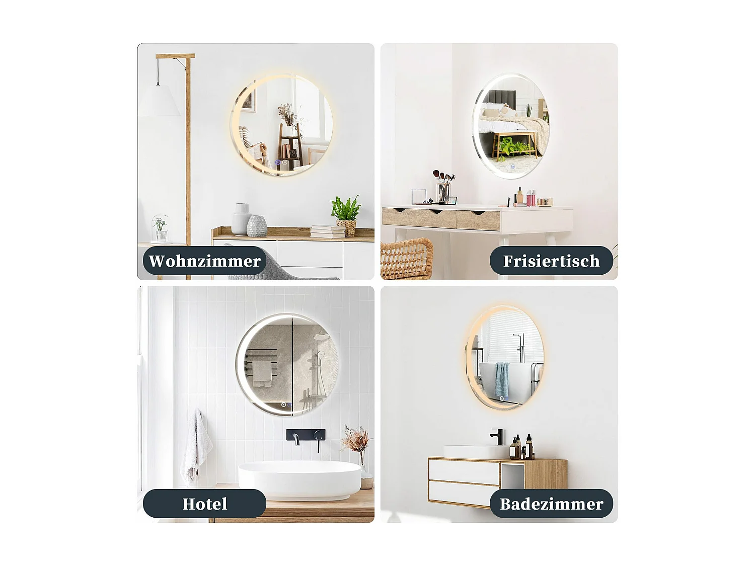 Miroir de salle de bain NETTLIFE avec éclairage, miroir de salle de bain rond à LED IP44, miroir de salle de bain rond de 60 cm avec fonction tactile