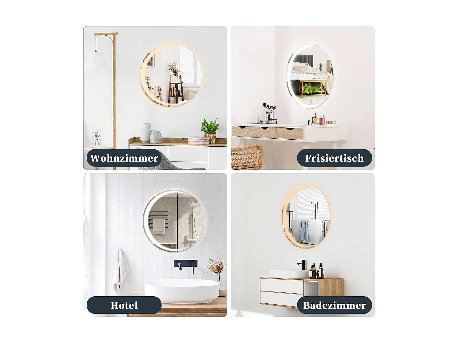 NETTLIFE Badkamerspiegel met verlichting, ronde LED badkamerspiegel IP44, ronde badkamerspiegel van 60 cm met aanraakfunctie