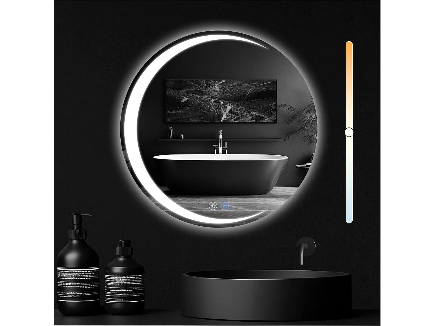 Miroir de salle de bain NETTLIFE avec éclairage, miroir de salle de bain rond à LED IP44, miroir de salle de bain rond de 60 cm avec fonction tactile