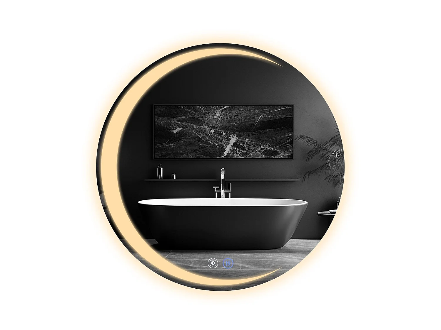 NETTLIFE Espejo de baño con iluminación, espejo de baño redondo LED IP44, espejo de baño redondo de 60 cm con función táctil