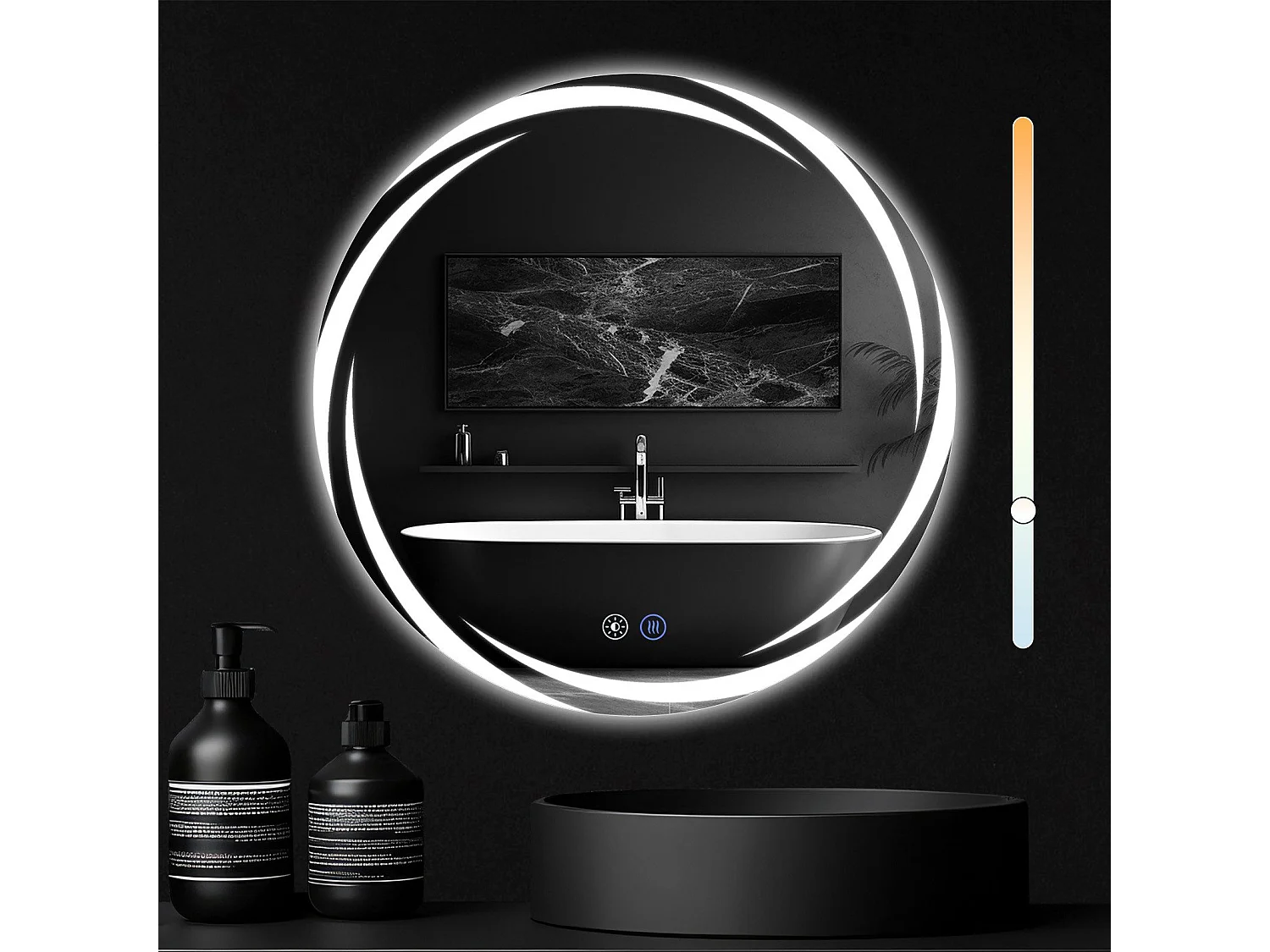 NETTLIFE Lustro łazienkowe z oświetleniem, okrągłe lustro łazienkowe LED, 60 cm IP44 okrągłe lustro łazienkowe z funkcją dotykową