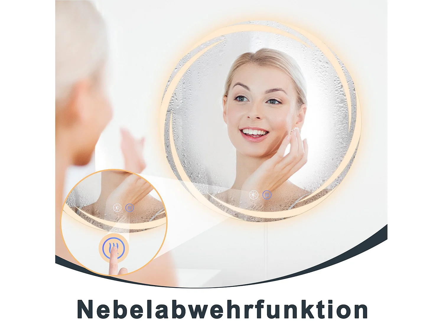 NETTLIFE Lustro łazienkowe z oświetleniem, okrągłe lustro łazienkowe LED, 60 cm IP44 okrągłe lustro łazienkowe z funkcją dotykową