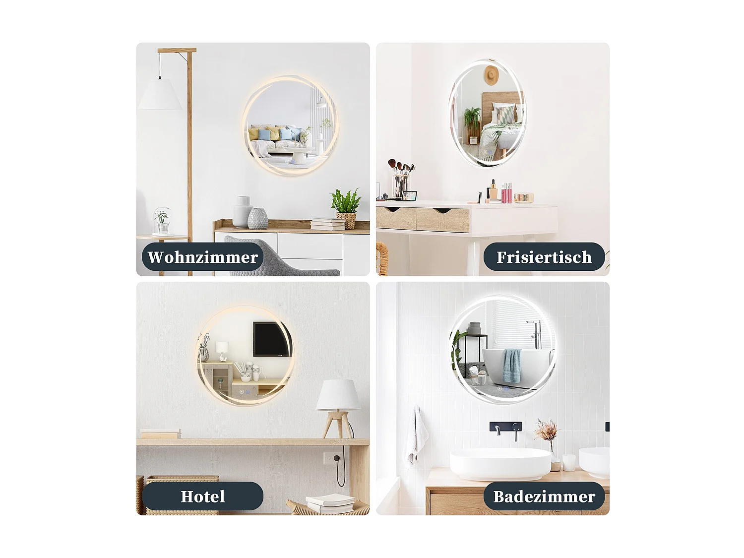 Miroir de salle de bain NETTLIFE avec éclairage, miroir de salle de bain rond à LED, miroir de salle de bain rond IP44 de 60 cm avec fonction tactile