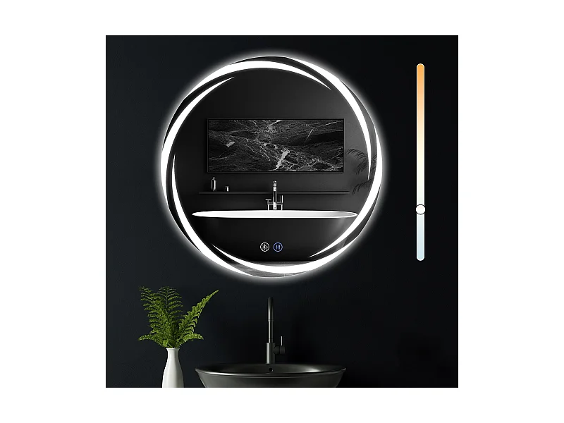 NETTLIFE Badezimmerspiegel mit Beleuchtung, runder LED-Badezimmerspiegel, 50 cm IP44 runder Badezimmerspiegel mit Touch-Funktion