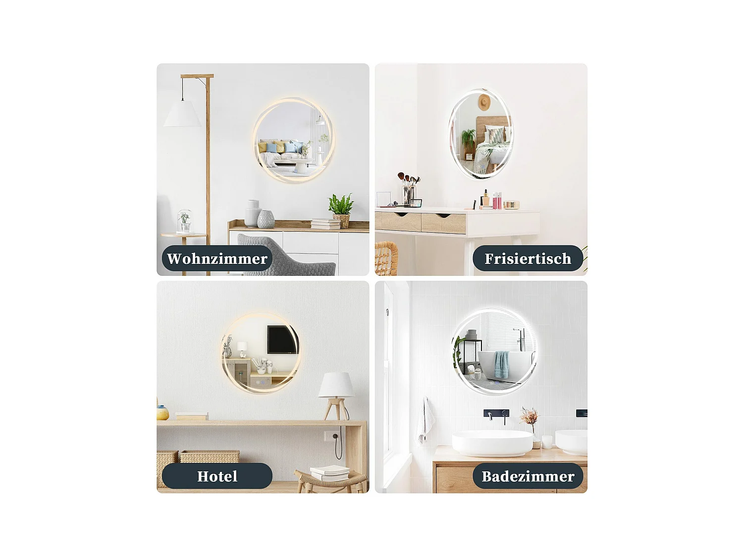 NETTLIFE Lustro łazienkowe z oświetleniem, okrągłe lustro łazienkowe LED, 50 cm IP44 okrągłe lustro łazienkowe z funkcją dotykową