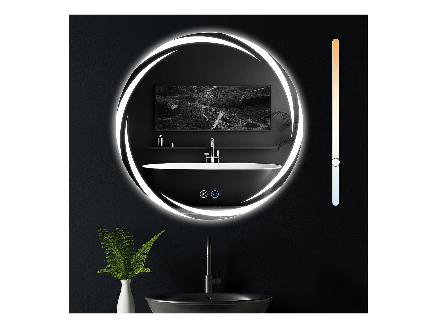 Miroir de salle de bain NETTLIFE avec éclairage, miroir de salle de bain rond à LED, miroir de salle de bain rond IP44 de 50 cm avec fonction tactile