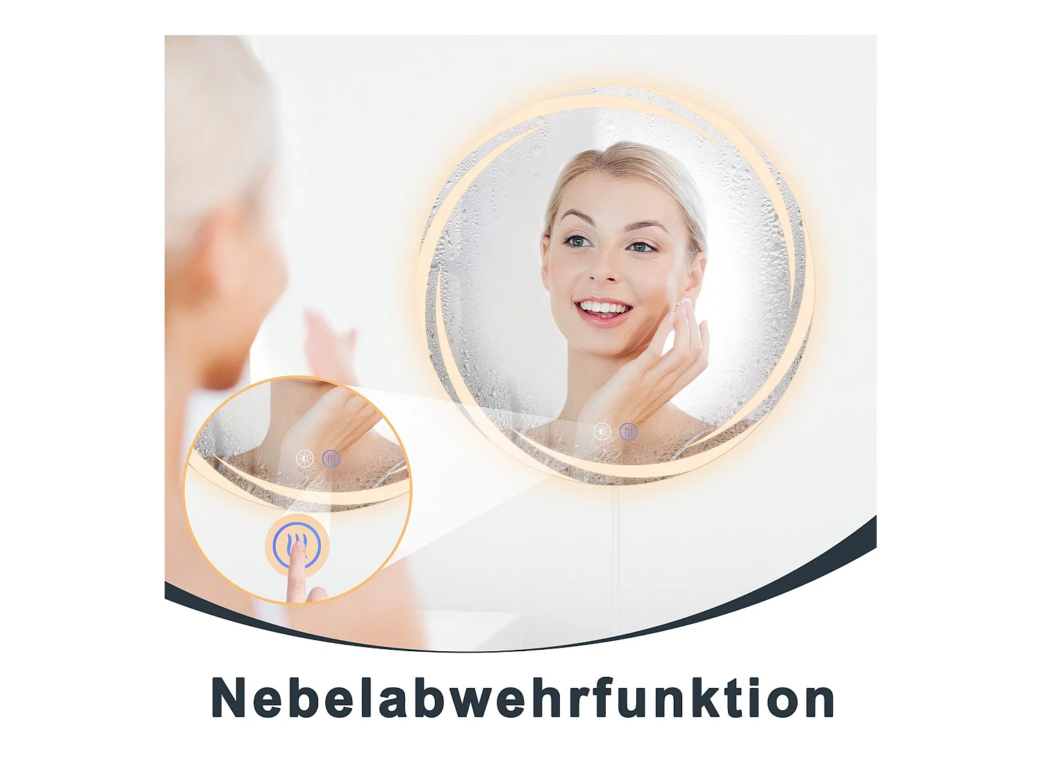 NETTLIFE Badezimmerspiegel mit Beleuchtung, runder LED-Badezimmerspiegel, 50 cm IP44 runder Badezimmerspiegel mit Touch-Funktion