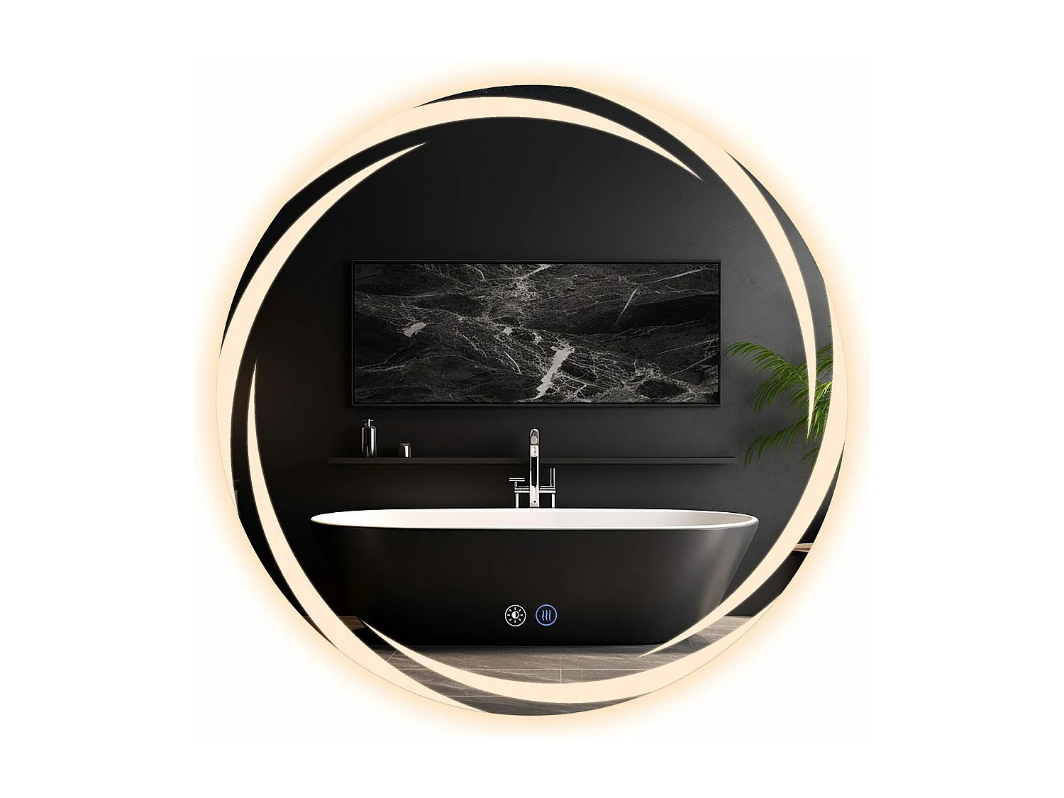 NETTLIFE Badezimmerspiegel mit Beleuchtung, runder LED-Badezimmerspiegel, 50 cm IP44 runder Badezimmerspiegel mit Touch-Funktion