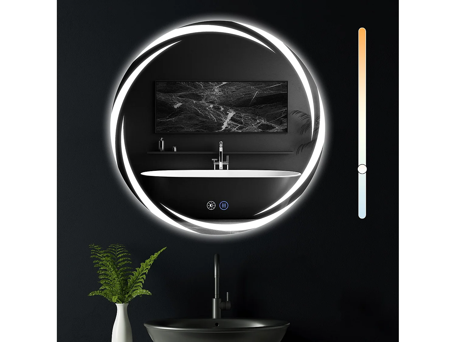 Miroir de salle de bain NETTLIFE avec éclairage, miroir de salle de bain rond à LED, miroir de salle de bain rond IP44 de 50 cm avec fonction tactile