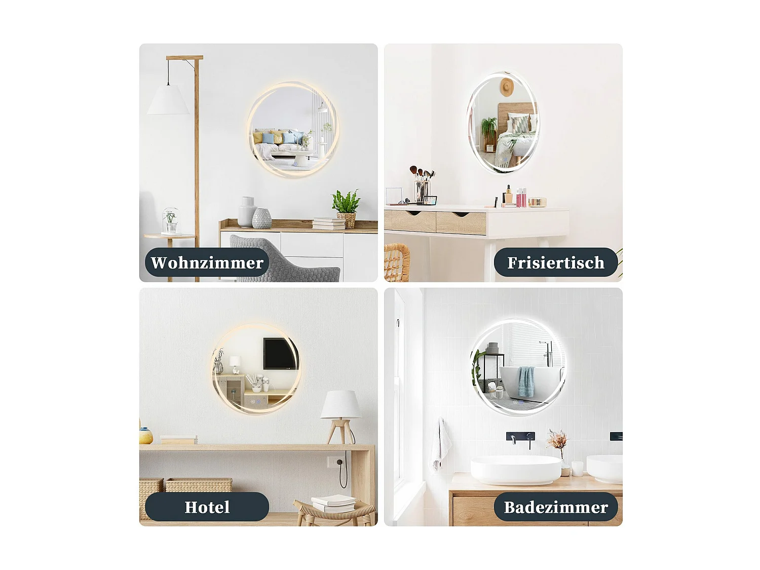 Miroir de salle de bain NETTLIFE avec éclairage, miroir de salle de bain rond à LED, miroir de salle de bain rond IP44 de 50 cm avec fonction tactile