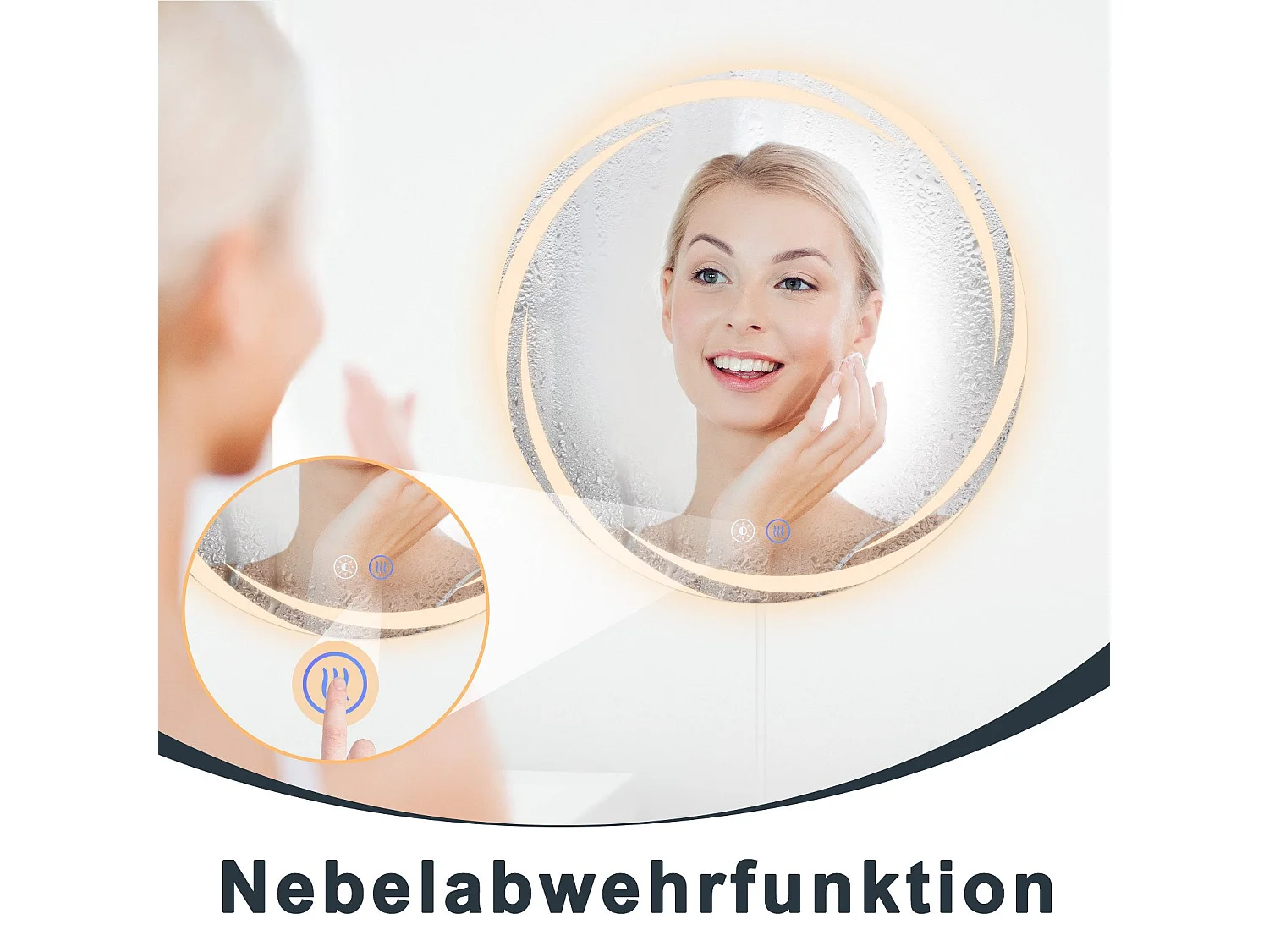 NETTLIFE Lustro łazienkowe z oświetleniem, okrągłe lustro łazienkowe LED, 50 cm IP44 okrągłe lustro łazienkowe z funkcją dotykową