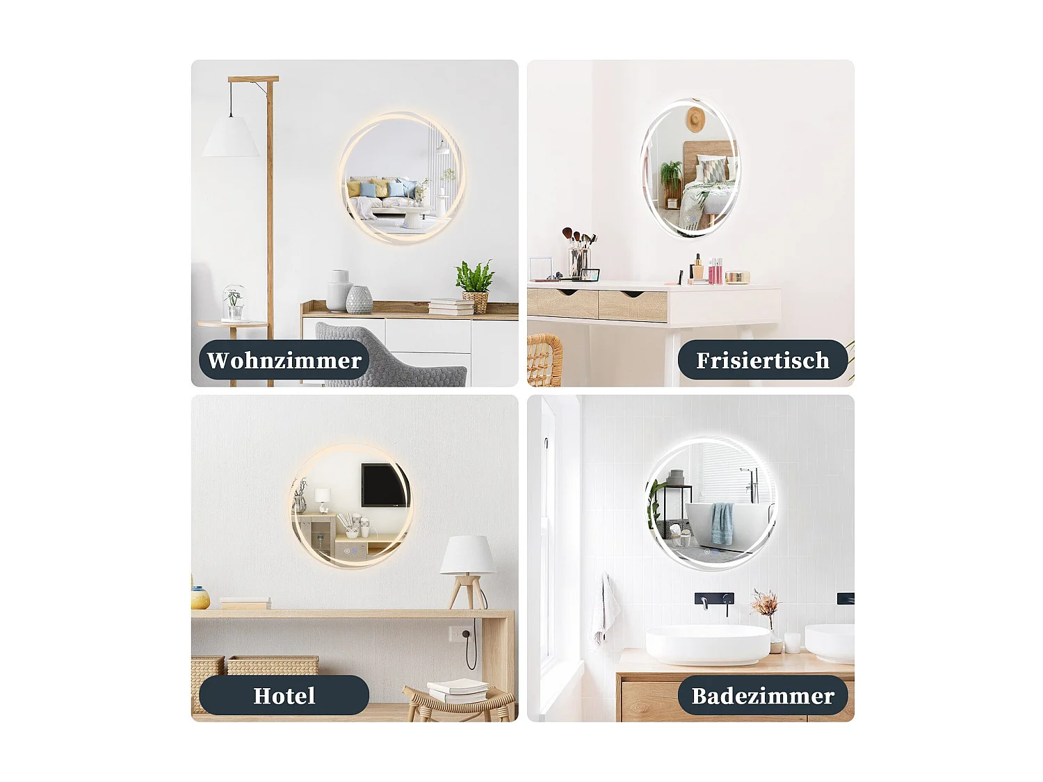 Miroir de salle de bain NETTLIFE avec éclairage, miroir de salle de bain rond à LED, miroir de salle de bain rond IP44 de 50 cm avec fonction tactile