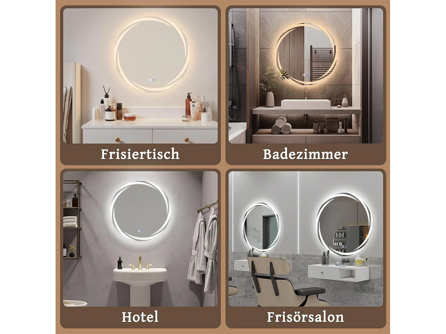 NETTLIFE Espejo de baño con iluminación, espejo de baño redondo LED, espejo de baño redondo IP44 de 50 cm con función táctil.