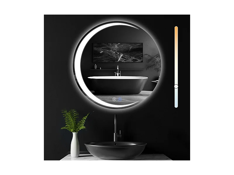 NETTLIFE Badezimmerspiegel mit Beleuchtung, runder LED-Badezimmerspiegel IP44, 50 cm runder Badezimmerspiegel mit Touch-Funktion