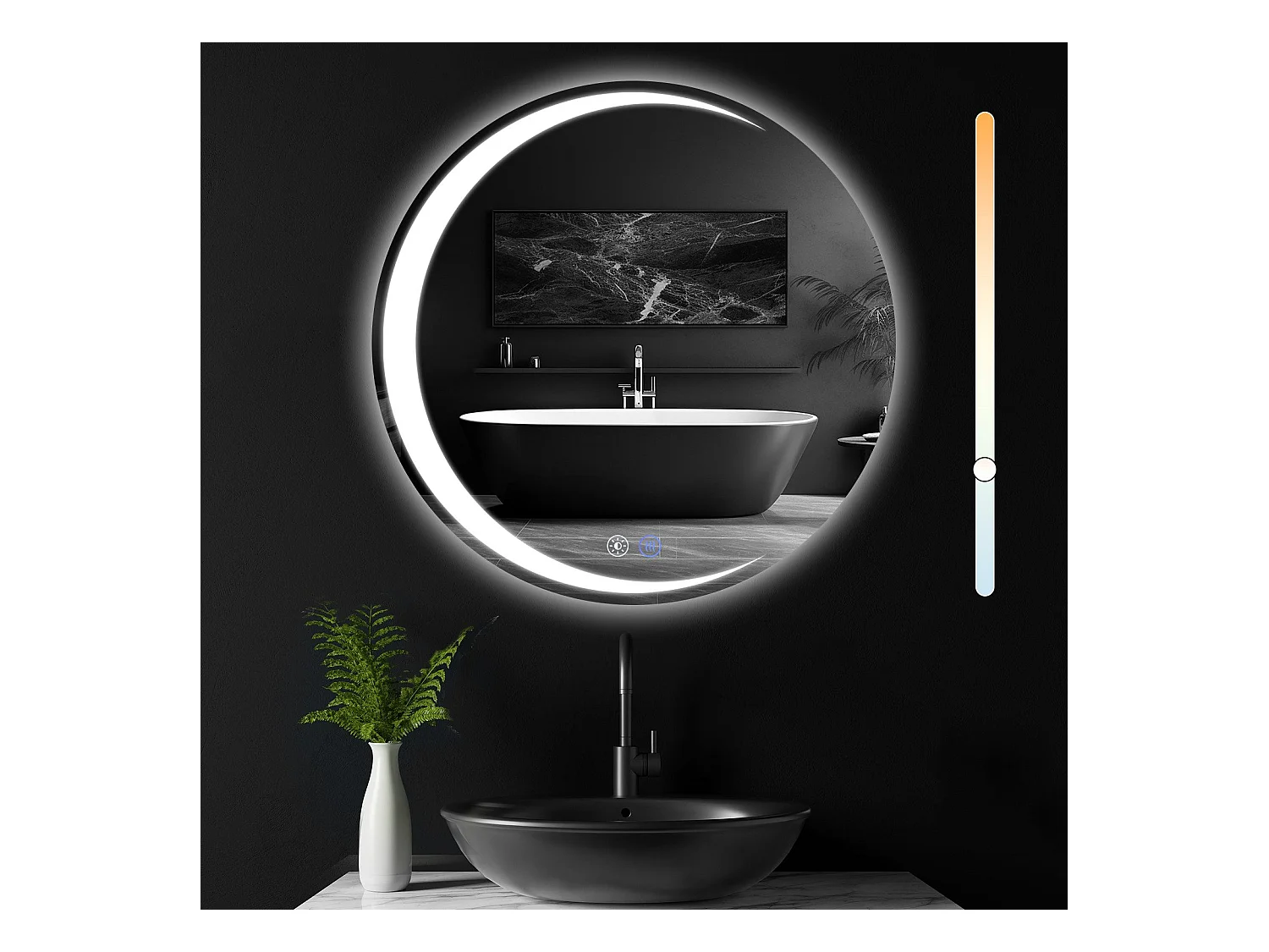 NETTLIFE Lustro łazienkowe z oświetleniem, okrągłe lustro łazienkowe LED IP44, 50 cm okrągłe lustro łazienkowe z funkcją dotykową