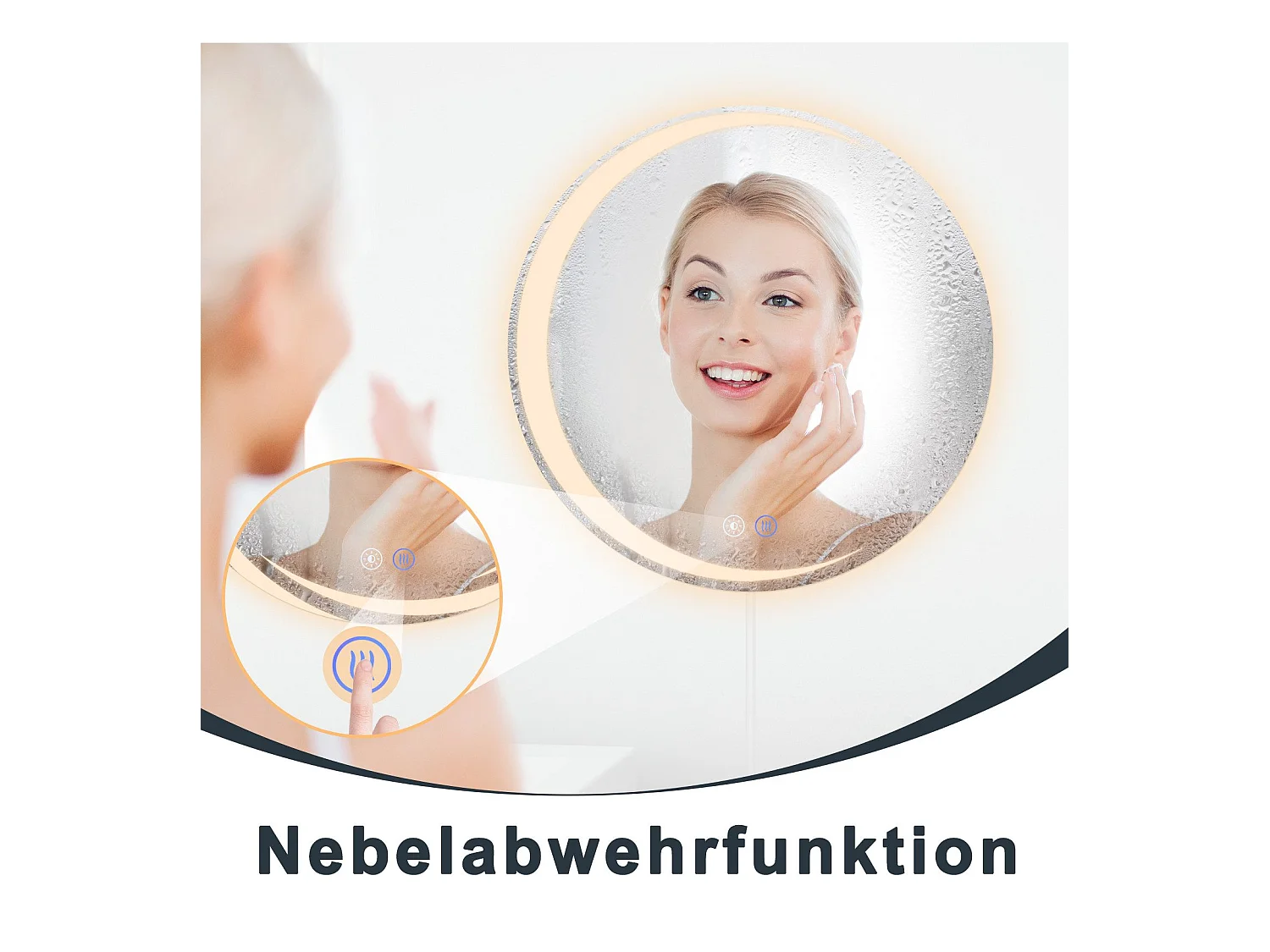 NETTLIFE Badezimmerspiegel mit Beleuchtung, runder LED-Badezimmerspiegel IP44, 50 cm runder Badezimmerspiegel mit Touch-Funktion