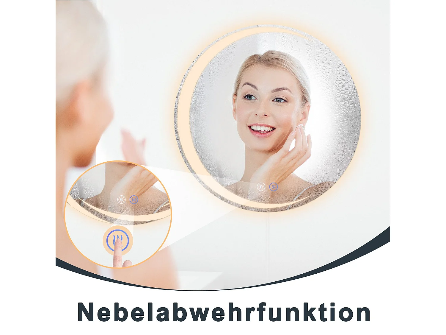 Miroir de salle de bain NETTLIFE avec éclairage, miroir de salle de bain rond à LED IP44, miroir de salle de bain rond de 50 cm avec fonction tactile