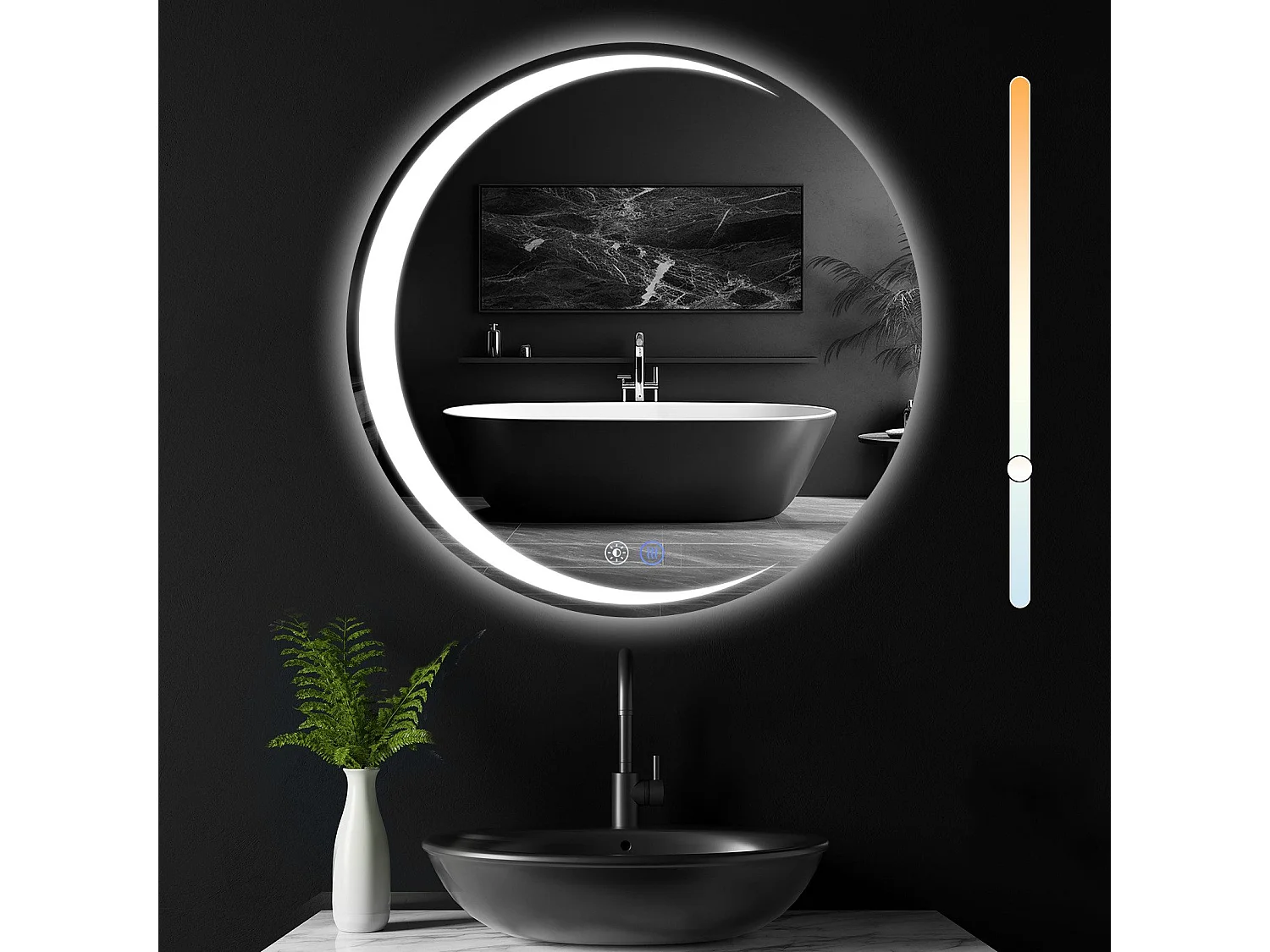 Miroir de salle de bain NETTLIFE avec éclairage, miroir de salle de bain rond à LED IP44, miroir de salle de bain rond de 50 cm avec fonction tactile