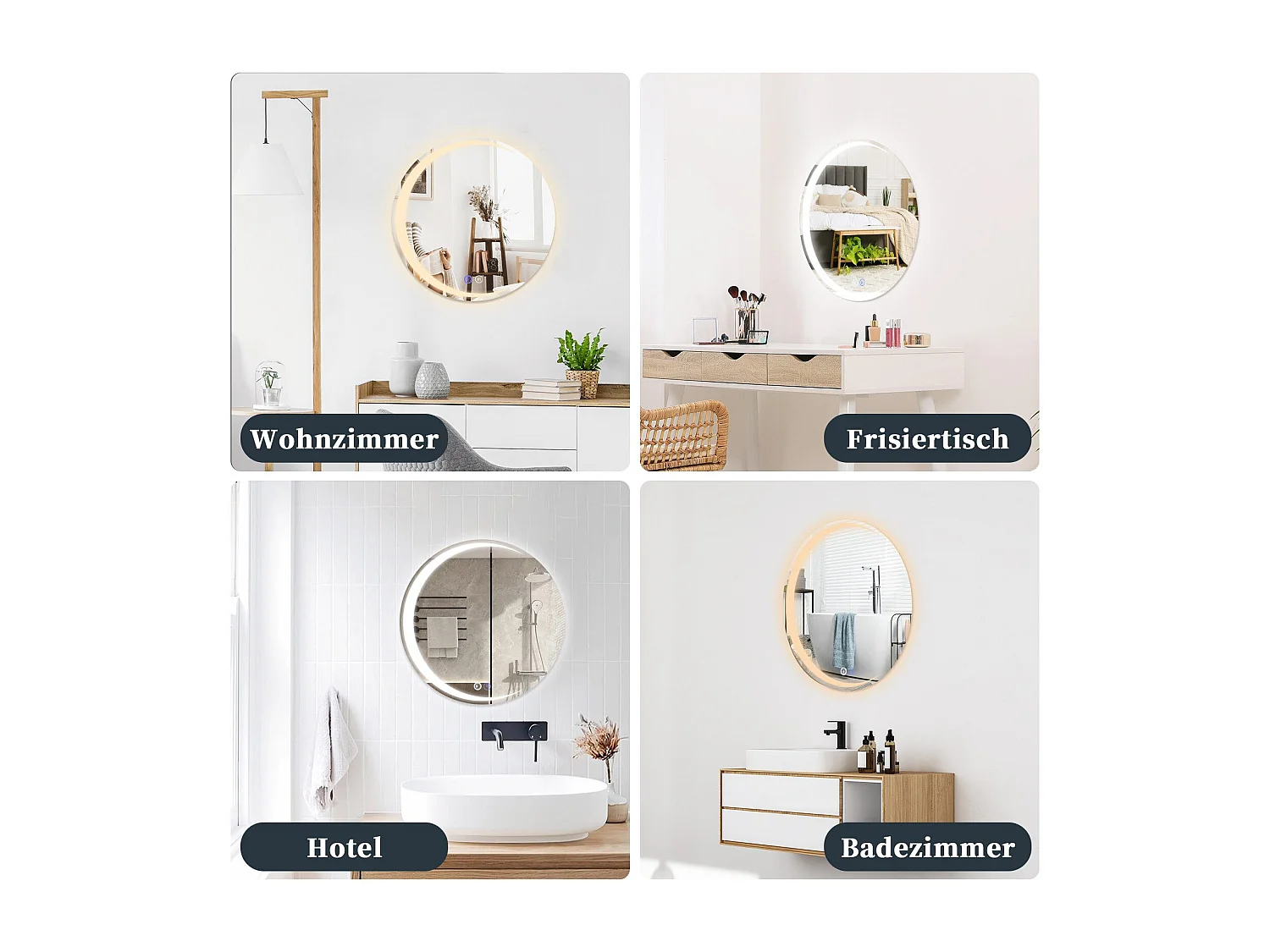 Miroir de salle de bain NETTLIFE avec éclairage, miroir de salle de bain rond à LED IP44, miroir de salle de bain rond de 50 cm avec fonction tactile